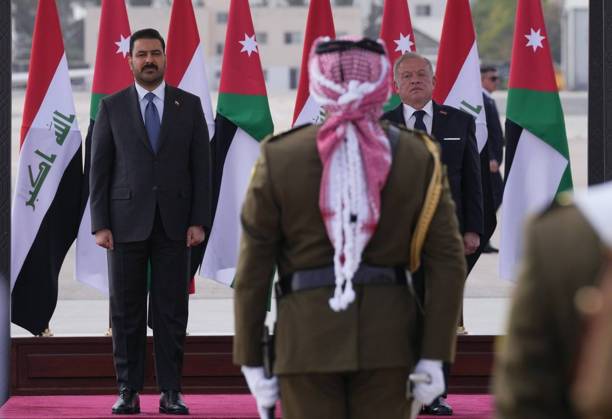 Iraqi Prime Minister Ali Falih al-Zaidi in Jordan AMMAN, JORDAN - OCTOBER 26 : (----EDITORIAL USE ONLY - MANDATORY CREDIT - IRAQI PRIME MINISTER S OFFICE PRESS HANDOUT - NO MARKETING NO ADVERTISING CAMPAIGNS - DISTRIBUTED AS A SERVICE TO CLIENTS----) Iraqi Prime Minister Ali Falih al-Zaidi is welcomed with an official ceremony by King Abdullah II at Marka Military Airport during his official visit to Amman, Jordan, on October 26. Iraqi Prime Minister s Office Press Handout Anadolu Amman Jordan. Editorial use only. Please get in touch for any other usage.  Copyright: x2026xAnadoluxIraqixPrimexMinister sxOfficexPressx xHandoutx