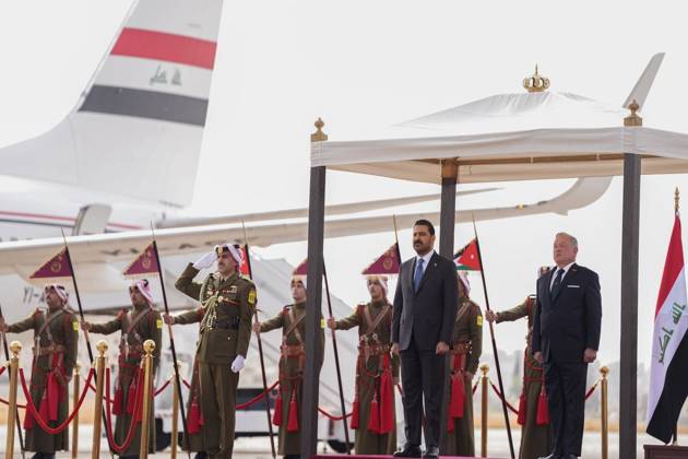 Iraqi Prime Minister Ali Falih al-Zaidi in Jordan AMMAN, JORDAN - OCTOBER 26 : (----EDITORIAL USE ONLY - MANDATORY CREDIT - IRAQI PRIME MINISTER S OFFICE PRESS HANDOUT - NO MARKETING NO ADVERTISING CAMPAIGNS - DISTRIBUTED AS A SERVICE TO CLIENTS----) Iraqi Prime Minister Ali Falih al-Zaidi is welcomed with an official ceremony by King Abdullah II at Marka Military Airport during his official visit to Amman, Jordan, on October 26. Iraqi Prime Minister s Office Press Handout Anadolu Amman Jordan. Editorial use only. Please get in touch for any other usage.  Copyright: x2026xAnadoluxIraqixPrimexMinister sxOfficexPressx xHandoutx