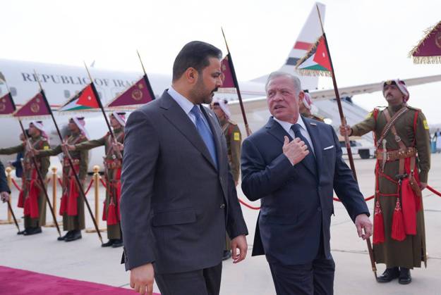 Iraqi Prime Minister Ali Falih al-Zaidi in Jordan AMMAN, JORDAN - OCTOBER 26 : (----EDITORIAL USE ONLY - MANDATORY CREDIT - IRAQI PRIME MINISTER S OFFICE PRESS HANDOUT - NO MARKETING NO ADVERTISING CAMPAIGNS - DISTRIBUTED AS A SERVICE TO CLIENTS----) Iraqi Prime Minister Ali Falih al-Zaidi is welcomed with an official ceremony by King Abdullah II at Marka Military Airport during his official visit to Amman, Jordan, on October 26. Iraqi Prime Minister s Office Press Handout Anadolu Amman Jordan. Editorial use only. Please get in touch for any other usage.  Copyright: x2026xAnadoluxIraqixPrimexMinister sxOfficexPressx xHandoutx