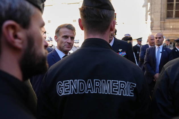 President Macron visits Marseille a Week After the Riots - France French President Emmanuel Macron meets with the police force in Marseille, France, Monday, October 26, 2026, during a visit to notice the return of republican order after the violence and looting that punctuated the citizen mobilization of October 17, 2026. Protests by high school students over learning conditions sparked a movement that has since spread nationwide, fuelled by broader anger over the rising cost of living. Photo by Aurelien Morissard Pool ABACAPRESS.COM Marseille France  Copyright: xMorissardxAurelien Pool ABACAx