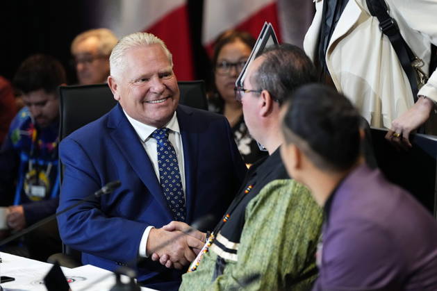 October 26, 2026, Ottawa, On, CANADA: Premier of Ontario Doug Ford shakes hands with AFN Ontario Regional Chief Abram Benedict, during a First Nations and First Ministers Meeting in Ottawa, on Monday, Oct. 26, 2026. Ottawa CANADA  - ZUMAc35_ 20261026_zaf_c35_034 Copyright: xJustinxTangx