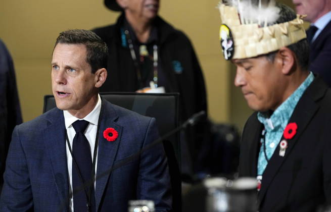 October 26, 2026, Ottawa, On, CAN: Premier of Prince Edward Island Rob Lantz sits with AFN PEI Regional Chief Wendell LaBobe, right, at a First Nations and First Ministers Meeting in Ottawa, on Monday, Oct. 26, 2026. Ottawa CAN  - ZUMAc35_ 20261026_zaf_c35_035 Copyright: xJustinxTangx