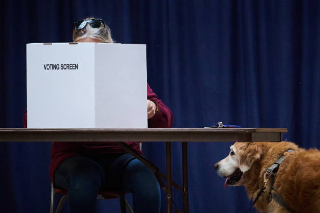 October 26, 2026, Toronto, On, Canada: A voter s dog waits alongside them as they vote in Toronto s municipal election at a polling station in Toronto, on Monday, Oct. 26, 2026. Toronto Canada  - ZUMAc35_ 20261026_zaf_c35_065 Copyright: xSammyxKoganx