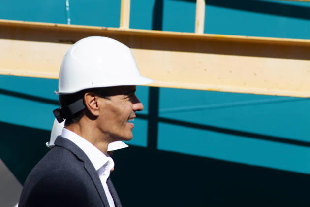 Spain: Pedro Sanchez in Gijon Spanish Prime Minister Pedro Sánchez visits the Armón shipyards in Gijón during the construction of a ferry for Balearia. Gijon Spain Copyright: MercedesxMenendez