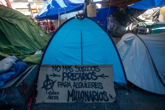 October 26, 2026, Madrid, Madrid, Spain: MADRID, SPAIN Ã¢â‚¬ OCTOBER 26, 2026: Madrid has reached one month of protests in La Puerta del Sol Square, where hundreds of activists fighting for the right to housing in Spain have been staying in tents set up on September 26 of this year. The protesters organized the occupation of the plaza in response to the eviction of Maricarmen Abascal, an 87-year-old woman who was removed from her home and later died at a hospital in Spain s capital. Madrid Spain  - ZUMAq101 20261026_zna_q101_112 Copyright: xC.xCarvajalx