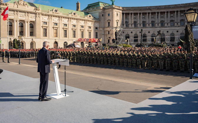 October 26, 2026 Official celebrations for Austria’s National Day 2026 Oath-taking ceremony during the official celebrations for National Day 2026 at Heldenplatz in Vienna, Austria. Image shows Alexander Sascha Van der Bellen, Federal President of the Republic of Austria, in Vienna at Heldenplatz, Vienna, Austria