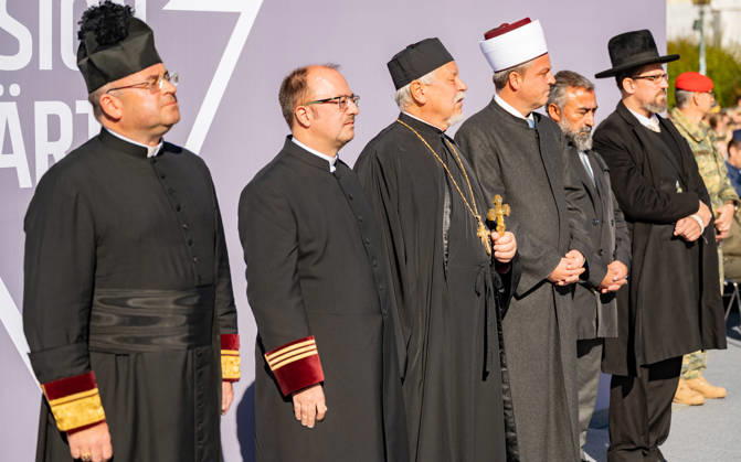 October 26, 2026 Official celebrations for the 2026 Austrian National Day Oath-taking ceremony during the official celebrations for the 2026 National Day at Heldenplatz in Vienna, Austria. The photo shows the military chaplains at Heldenplatz in Vienna, Austria.