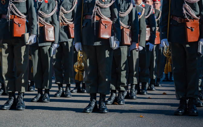 October 26, 2026 Official celebrations for Austria’s National Day 2026 Wreath-laying ceremony during the official celebrations on National Day 2026 at the outer castle gate on Heldenplatz in Vienna, Austria. The photo shows the Vienna Guard, Vienna Guard Battalion, Vienna’s Heldenplatz, Vienna, Austria