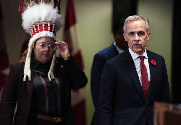 October 26, 2026, Ottawa, On, Canada: Prime Minister Mark Carney, right, and Assembly of First Nations National Chief Cindy Woodhouse Nepinak arrive at a news conference at the conclusion of a First Nations and First Ministers meeting in Ottawa, on Monday, Oct. 26, 2026. Ottawa Canada  - ZUMAc35_ 20261026_zaf_c35_127 Copyright: xJustinxTangx