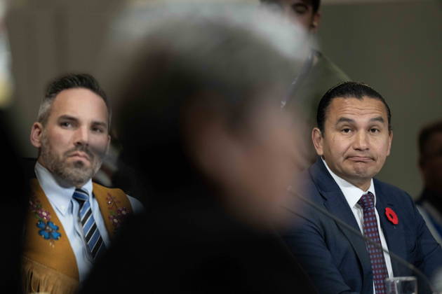 October 26, 2026, Ottawa, On, Canada: Manitoba Premier Wab Kinew and Yukon Premier Currie Dixon(left) listen to a chief deliver opening remarks..At the First Nations and First Ministers meeting in Ottawa, Monday, Oct. 26, 2026. Ottawa Canada  - ZUMA Oct 20261026_zaf_c35_027 Copyright: xAdrianxWyldx