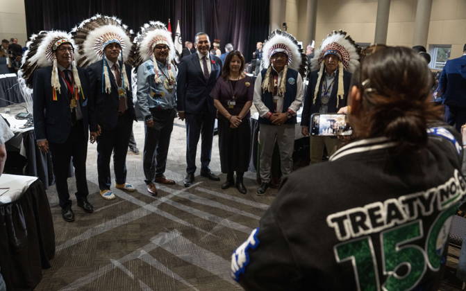 October 26, 2026, Ottawa, On, Canada: Manitoba Premier Wab Kinew poses for a photograph with Chiefs before the First Nations and First Ministers meeting in Ottawa, Monday, Oct. 26, 2026. Ottawa Canada  - ZUMAc35_ 20261026_zaf_c35_150 Copyright: xAdrianxWyldx