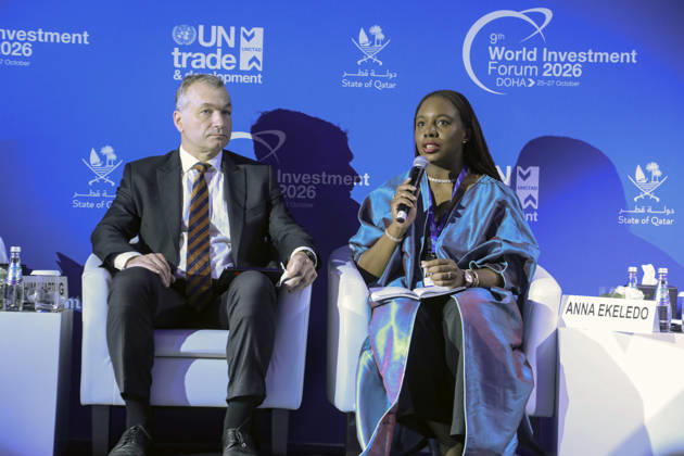 Doha Qatar Investment Forum A speaker participates in a panel discussion during the World Investment Forum 2026 in Doha, Qatar on October 26, 2026. The Forum brought together policymakers, business leaders and investors to discuss investment and economic cooperation. A session on ASEAN-GCC relations explored opportunities to strengthen investment ties between the two regions. Doha Baladiyat ad Dawhah Qatar Copyright: xSidhickxKannurx