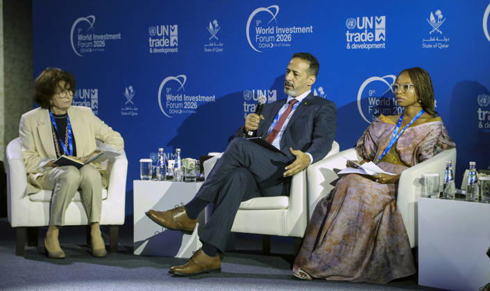 Doha Qatar Investment Forum A speaker participates in a panel discussion during the World Investment Forum 2026 in Doha, Qatar on October 26, 2026. The Forum brought together policymakers, business leaders and investors to discuss investment and economic cooperation. A session on ASEAN-GCC relations explored opportunities to strengthen investment ties between the two regions. Doha Baladiyat ad Dawhah Qatar Copyright: xSidhickxKannurx