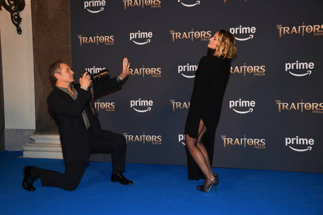 IPA90231662 - Rome, Palazzo Brancaccio: Photocall for the second season of The Traitors Italia. Pictured: Claudio Santamaria and Francesca Barra  Copyright: xVincenzoxLandix xVincenzoxLandix IPA90231662