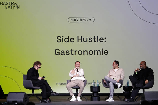 Sebastian E Merget, Frederick Lau, Eko Fresh, and Massiv at the Gastronation industry event at the Grüner Bunker on Feldstraße in Hamburg, October 26, 2026 Foto:xC.xTamckex xFuturexImagex gastronation_6088