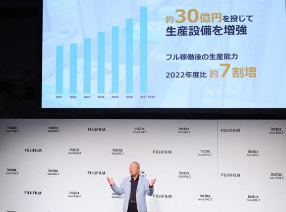 October 27, 2026, Tokyo, Japan - Japan s Fujifilm president Teiichi Goto speaks as he attends the promotional event of the new cameras instax mini Evo 2 and instax Square 2 in Tokyo on Tuesday, October 27, 2026. Both cameras will go on sale next month. (photo by Yoshio Tsunoda AFLO)  aflo_359491884