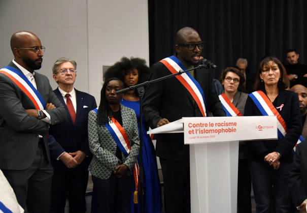 Jean-Luc Melenchon At Rally Against Racism In Tribute To Pengo Bossio Wangi - La Courneuve La Courneuve s mayor Aly Diouara during a rally against racism and islamophobia to Pengo Bossio Wangi, victim of a racist attack in Trappes, in the Yvelines departement near Paris, by bursts whose alleged perpetrator, Kevin T. is suspected of having acted by racism, La Courneuve, France on October 26, 2026. Photo by Alain Apaydin ABACAPRESS.COM La Courneuve France  Copyright: xApaydinxAlain ABACAx
