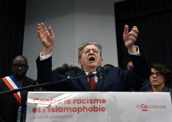 Jean-Luc Melenchon At Rally Against Racism In Tribute To Pengo Bossio Wangi - La Courneuve leftist party La France Insoumise (LFI) candidate in France s 2027 presidential election Jean-Luc Melenchon during a rally against racism and islamophobia to Pengo Bossio Wangi, victim of a racist attack in Trappes, in the Yvelines departement near Paris, by bursts whose alleged perpetrator, Kevin T. is suspected of having acted by racism, La Courneuve, France on October 26, 2026. Photo by Alain Apaydin ABACAPRESS.COM La Courneuve France  Copyright: xApaydinxAlain ABACAx