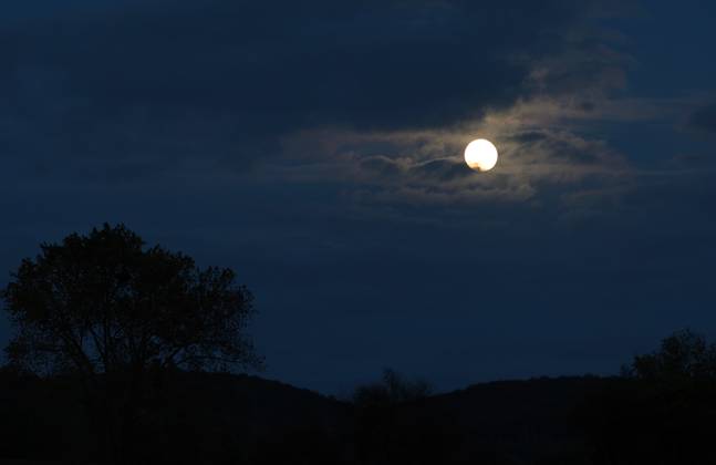 Full Moon, October 26, 2026, Bachra—the full moon emerges from the clouds in the evening sky