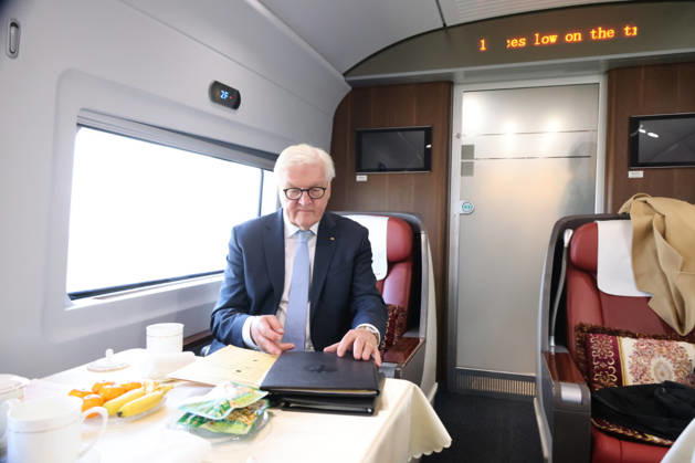 Federal President and China Railroad, October 26, 2026, China, Hefei, Presidential Flight Service, Departure: Federal President Frank Walter Steinmeier and Elke Buedenbender traveling to China with China Railroad from Hefei to Yixiang with Ambassador Ackermann and China Railroad staff; high-speed train, 330 km h, Hefei, Anhui, China