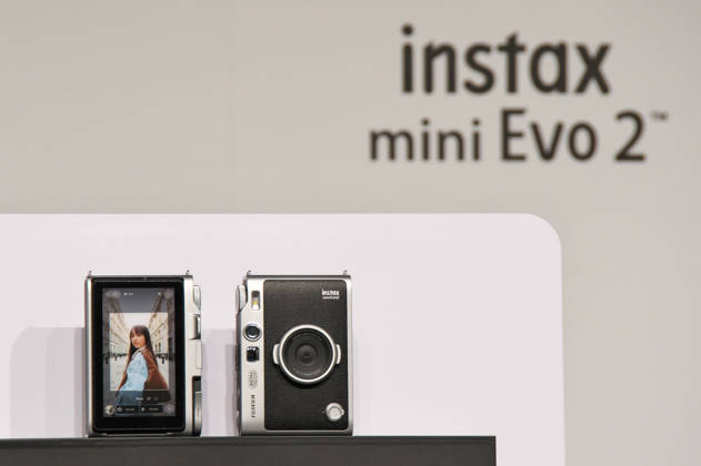 Fujifilm new instant camera instax mini Evo 2 displayed during an unveiling event for new instant camera in Tokyo, Japan on Tuesday, October 27, 2026. Fujifilm has decided to invest 3 billion JPY to reinforce production facilities for instax films.  TKP2026102704 KEIZOxMORI