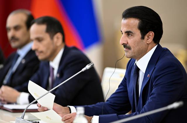 President Vladimir Putin meets with Emir of Qatar Tamim bin Hamad Al Thani 9274844 27.10.2026 Emir of Qatar Tamim bin Hamad Al Thani during a meeting with Russian President Vladimir Putin on the sidelines of the 8th summit of the Gas Exporting Countries Forum in Moscow. Sergey Bobylev Sputnik Crediting the source in the following order photographer s name 8th GECF summit host photo agency is mandatory when using the photo Moscow Russia  Copyright: xSergeyxBobylevx