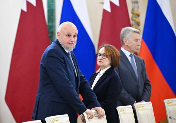 President Vladimir Putin meets with Emir of Qatar Tamim bin Hamad Al Thani 9274861 27.10.2026 From left: Russian Energy Minister Sergei Tsivilev, Governor of the Bank of Russia Elvira Nabiullina, and NOVATEK CEO and Board Chairman Leonid Mikhelson before the meeting between Russian President Vladimir Putin and Emir of the State of Qatar Sheikh Tamim bin Hamad Al Thani on the sidelines of the 8th summit of the Gas Exporting Countries Forum in Moscow. Sergey Bobylev Sputnik Crediting the source in the following order photographer s name 8th GECF summit host photo agency is mandatory when using the photo Moscow Russia  Copyright: xSergeyxBobylevx
