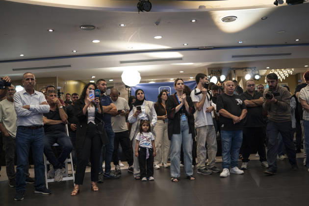 Joint List supporters celebrate initial exit poll results in Israel NASSERAH, ISRAEL - OCTOBER 27: Supporters of Joint List party celebrate after the exit polls announcement following the closing of poll stations for the Israeli general election, at the Joint List headquarters in Nasserah, Israel on October 27, 2026. Mostafa Alkharouf Anadolu Nazareth Israel. Editorial use only. Please get in touch for any other usage.  Copyright: x2026xAnadoluxMostafaxAlkharoufx