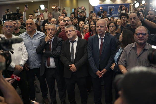 Joint List supporters celebrate initial exit poll results in Israel NASSERAH, ISRAEL - OCTOBER 27: Supporters of Joint List party celebrate after the exit polls announcement following the closing of poll stations for the Israeli general election, at the Joint List headquarters in Nasserah, Israel on October 27, 2026. Mostafa Alkharouf Anadolu Nazareth Israel. Editorial use only. Please get in touch for any other usage.  Copyright: x2026xAnadoluxMostafaxAlkharoufx