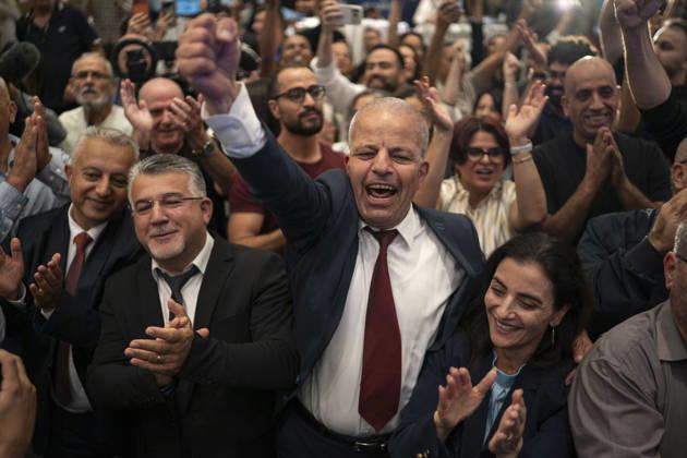 Joint List supporters celebrate initial exit poll results in Israel NASSERAH, ISRAEL - OCTOBER 27: Supporters of Joint List party celebrate after the exit polls announcement following the closing of poll stations for the Israeli general election, at the Joint List headquarters in Nasserah, Israel on October 27, 2026. Mostafa Alkharouf Anadolu Nazareth Israel. Editorial use only. Please get in touch for any other usage.  Copyright: x2026xAnadoluxMostafaxAlkharoufx