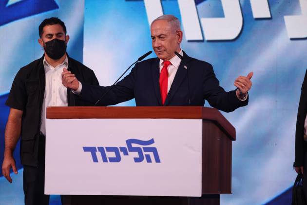 Netanyahu addresses Likud supporters WEST JERUSALEM, OCTOBER 28, 2026: Israeli Prime Minister and Likud party leader Benjamin Netanyahu addresses supporters at the party™s election headquarters in West Jerusalem following the release of exit polls and preliminary results from Israel™s parliamentary elections held on October 27. WEST JERUSALEM Israel Copyright: x xSaeedxQaqx xJNAxPressx