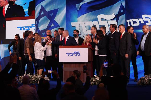 Netanyahu addresses Likud supporters WEST JERUSALEM, OCTOBER 28, 2026: Israeli Prime Minister and Likud party leader Benjamin Netanyahu addresses supporters at the party™s election headquarters in West Jerusalem following the release of exit polls and preliminary results from Israel™s parliamentary elections held on October 27. WEST JERUSALEM Israel Copyright: x xSaeedxQaqx xJNAxPressx