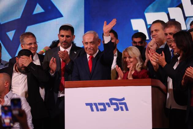 Netanyahu addresses Likud supporters WEST JERUSALEM, OCTOBER 28, 2026: Israeli Prime Minister and Likud party leader Benjamin Netanyahu addresses supporters at the party™s election headquarters in West Jerusalem following the release of exit polls and preliminary results from Israel™s parliamentary elections held on October 27. WEST JERUSALEM Israel Copyright: x xSaeedxQaqx xJNAxPressx