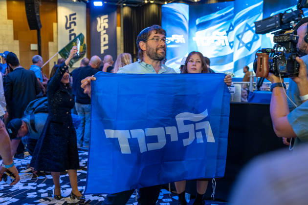 Israel, Jerusalem, October 27–28, 2026: Scenes from the election party of the Likud Party led by incumbent Prime Minister Benjamin Netanyahu. There was a long wait for Bibi to appear; he didn’t take the stage until around 3:15 a.m.