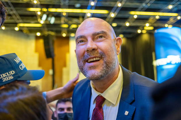 Israel, Jerusalem, October 28, 2026: Amir Ohana, a Likud member of the Knesset, greets his supporters with selfies and photos at the Likud Party’s election celebration.