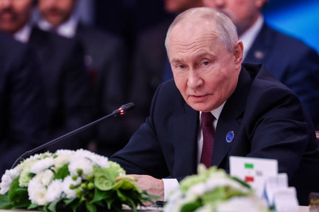 RUSSIA, MOSCOW - OCTOBER 27, 2026: President of Russia Vladimir Putin attends a plenary session of the 8th Summit of the Gas Exporting Countries Forum (GECF) at Moscow s World Trade Centre. Sergei Bulkin TASS  100070877