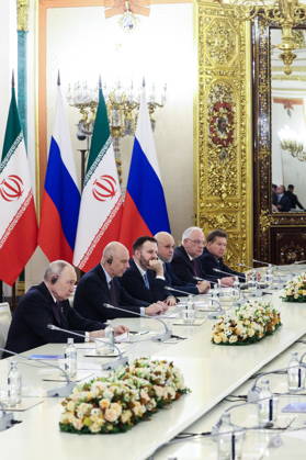 RUSSIA, MOSCOW - OCTOBER 27, 2026: Vladimir Putin (L), President of Russia, attends a bilateral meeting with his counterpart Masoud Pezeshkian of Iran on the sidelines of the 8th Summit of the Gas Exporting Countries Forum (GECF) at Moscow s World Trade Centre. Mikhail Sinitsyn TASS  100072161