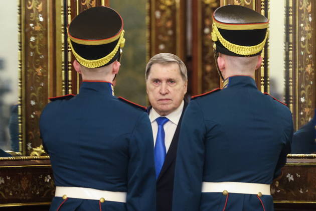 RUSSIA, MOSCOW - OCTOBER 27, 2026: Russia s Presidential Aide Yuri Ushakov (C) arrives for a bilateral meeting between Vladimir Putin, President of Russia, and Masoud Pezeshkian, President of Iran, on the sidelines of the 8th Summit of the Gas Exporting Countries Forum (GECF) at the State Kremlin Palace. Mikhail Sinitsyn TASS  100072776