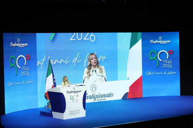 IPA90274991 - Rome, Italy October 28, 2026 Prime Minister Giorgia Meloni attends the conference marking the 80th anniversary of Confartigianato Imprese at the Auditorium Conciliazione in Rome  Copyright: xmarcoxiacobuccix xmarcoxiacobuccix IPA90274991