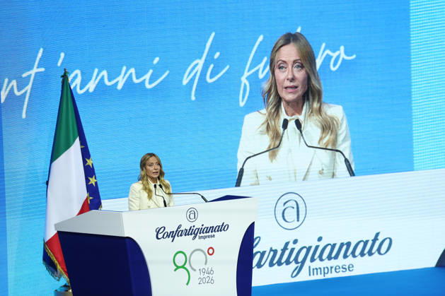 IPA90274992 - Rome, Italy October 28, 2026 Prime Minister Giorgia Meloni attends the conference marking the 80th anniversary of Confartigianato Imprese at the Auditorium Conciliazione in Rome  Copyright: xmarcoxiacobuccix xmarcoxiacobuccix IPA90274992