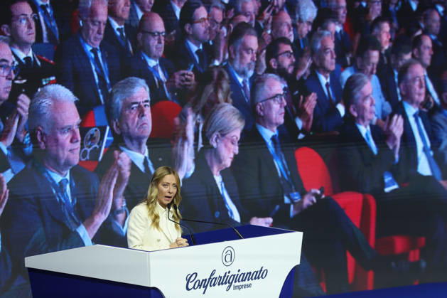 IPA90275015 - Rome, Italy October 28, 2026 Prime Minister Giorgia Meloni attends the conference marking the 80th anniversary of Confartigianato Imprese at the Auditorium Conciliazione in Rome  Copyright: xmarcoxiacobuccix xmarcoxiacobuccix IPA90275015