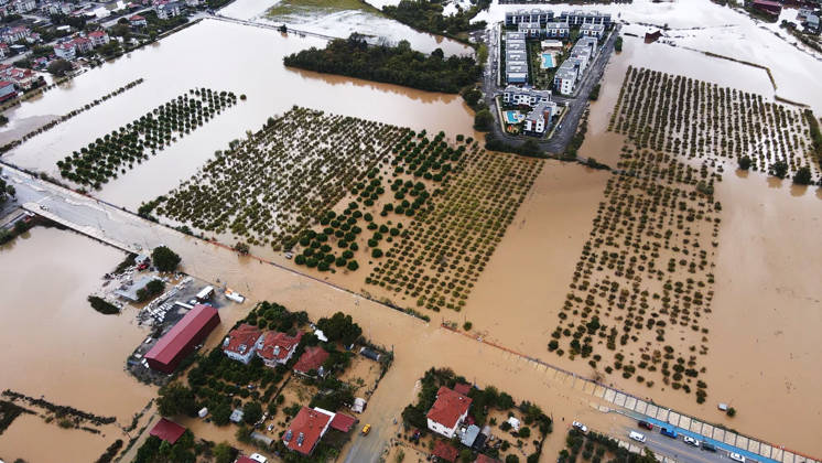 Heavy rainfall causes flooding in Mugla, Turkiye MUGLA, TURKIYE - OCTOBER 28: An aerial view of flooded residential areas and agricultural fields after heavy rainfall caused the Tersakan Stream to overflow in Dalaman district of Mugla, Turkiye, on October 28, 2026. Floodwaters inundated homes, businesses and farmland, while some roads were closed to traffic. Durmus Genc Anadolu Mugla Turkey. Editorial use only. Please get in touch for any other usage.  Copyright: x2026xAnadoluxDurmusxGencx