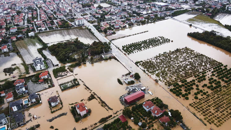 Heavy rainfall causes flooding in Mugla, Turkiye MUGLA, TURKIYE - OCTOBER 28: An aerial view of flooded residential areas and agricultural fields after heavy rainfall caused the Tersakan Stream to overflow in Dalaman district of Mugla, Turkiye, on October 28, 2026. Floodwaters inundated homes, businesses and farmland, while some roads were closed to traffic. Durmus Genc Anadolu Mugla Turkey. Editorial use only. Please get in touch for any other usage.  Copyright: x2026xAnadoluxDurmusxGencx
