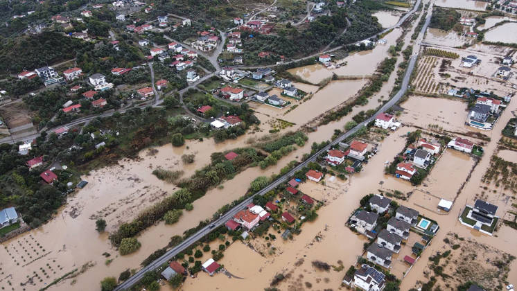Heavy rainfall causes flooding in Mugla, Turkiye MUGLA, TURKIYE - OCTOBER 28: An aerial view of flooded residential areas and agricultural fields after heavy rainfall caused the Tersakan Stream to overflow in Dalaman district of Mugla, Turkiye, on October 28, 2026. Floodwaters inundated homes, businesses and farmland, while some roads were closed to traffic. Durmus Genc Anadolu Mugla Turkey. Editorial use only. Please get in touch for any other usage.  Copyright: x2026xAnadoluxDurmusxGencx