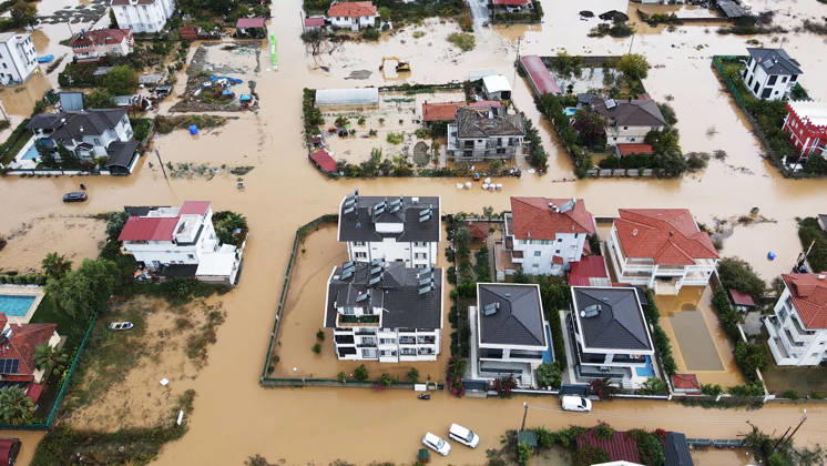 Heavy rainfall causes flooding in Mugla, Turkiye MUGLA, TURKIYE - OCTOBER 28: An aerial view of flooded residential areas and agricultural fields after heavy rainfall caused the Tersakan Stream to overflow in Dalaman district of Mugla, Turkiye, on October 28, 2026. Floodwaters inundated homes, businesses and farmland, while some roads were closed to traffic. Durmus Genc Anadolu Mugla Turkey. Editorial use only. Please get in touch for any other usage.  Copyright: x2026xAnadoluxDurmusxGencx