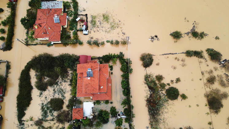 Heavy rainfall causes flooding in Mugla, Turkiye MUGLA, TURKIYE - OCTOBER 28: An aerial view of flooded residential areas and agricultural fields after heavy rainfall caused the Tersakan Stream to overflow in Dalaman district of Mugla, Turkiye, on October 28, 2026. Floodwaters inundated homes, businesses and farmland, while some roads were closed to traffic. Durmus Genc Anadolu Mugla Turkey. Editorial use only. Please get in touch for any other usage.  Copyright: x2026xAnadoluxDurmusxGencx