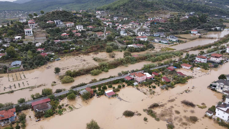 Heavy rainfall causes flooding in Mugla, Turkiye MUGLA, TURKIYE - OCTOBER 28: An aerial view of flooded residential areas and agricultural fields after heavy rainfall caused the Tersakan Stream to overflow in Dalaman district of Mugla, Turkiye, on October 28, 2026. Floodwaters inundated homes, businesses and farmland, while some roads were closed to traffic. Durmus Genc Anadolu Mugla Turkey. Editorial use only. Please get in touch for any other usage.  Copyright: x2026xAnadoluxDurmusxGencx