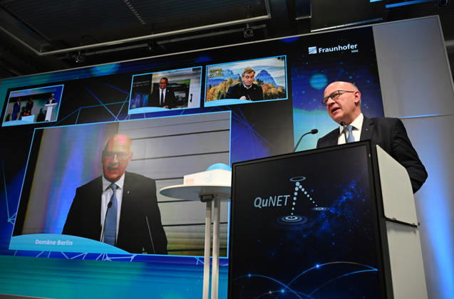 Quantum Communication Network Activated in Berlin BERLIN, GERMANY – OCTOBER 28: Berlin’s Governing Mayor Kai Wegner participates in the activation of a cross-state quantum communication network connecting Bavaria, Thuringia and Berlin at the Fraunhofer Heinrich Hertz Institute (HHI) in Berlin, Germany, on October 28, 2026. The live demonstration marks the culmination of the seven-year QuNET research initiative, which develops highly secure communication systems based on quantum technologies. Volodymyr Sindieiev Anadolu Berlin Germany. Editorial use only. Please get in touch for any other usage.  Copyright: x2026xAnadoluxVolodymyrxSindieievx