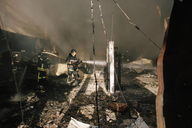 Consequences Of The Attack On Kharkiv Firefighters extinguish a fire in a warehouse hit by a drone strike in Kharkiv, Ukraine, on October 28, 2026. Kharkiv Ukraine  Copyright: xPavloxPakhomenkox originalFilename: pakhomenko-notitle261028_npUMy.jpg