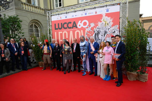 October 28, 2026, Lucca, Lucca, Italy: Marcello Pierucci, Mario Pardini, Claudio Castellini, Eugenio Giani, and Emanuele Vietina, among the characters drawn by cartoonist Claudio Castellini, during the inauguration of Lucca Comics & Games, Lucca, October 28, 2026 Lucca Italy - ZUMAa289 20261028_zia_a289_119 Copyright: xStefanoxDallexLuchex xAgfx